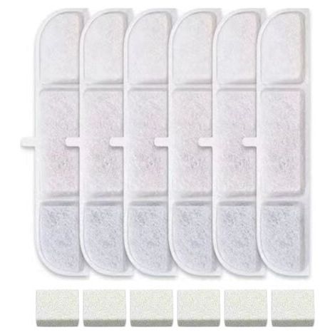 Filtres de fontaine à eau pour chat, 6 filtres de rechange et 6 éponges en mousse pour fontaine à eau en acier inoxydable, fontaine à eau pour chat pour boire, garde l'eau propre et (1/4)
