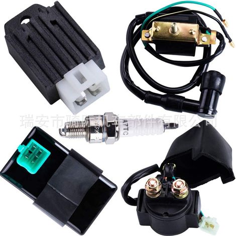 Lot de 5 pièces : bobine, bougie, CDI, régulateur, relais pour 70cc/90cc/110cc (1/5)