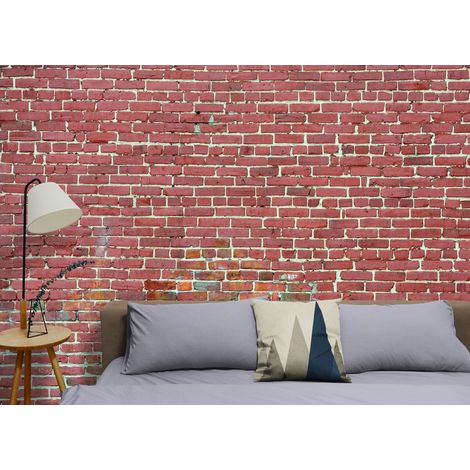 Papier Peint Rétro - Mur en Briques Rouges Vieillies - 400 x 260 cm (1/2)
