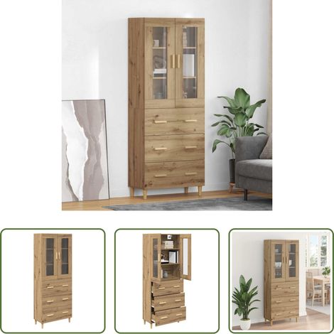 vidaXL Buffet bois - Haut Armoire avec tiroir Chêne artisanal 69,5 x 34 x 180 cm (1/5)