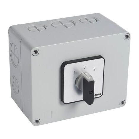 Commutateur à cames inverseur avec position arrêt 45° PR63 - 2P - 4 contacts - boîtier 135x70mm - LEGRAND