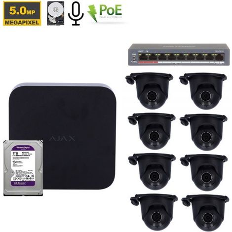 Ajax NVR Kit videosorveglianza Nero + TurretCam 5Mp + HDD 1Tb + Switch PoE - 70938 NR.08 Telecamere