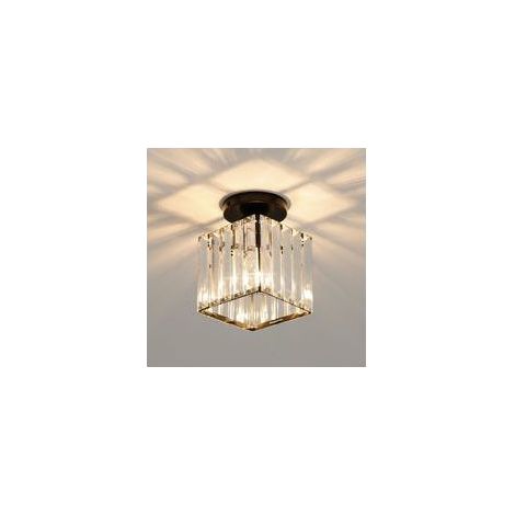 Plafonnier en cristal moderne E27 – Abat-jour en verre pour couloirs, restaurants, salons – Finition métal noir – Installation facile Lumière chaude (1/5)