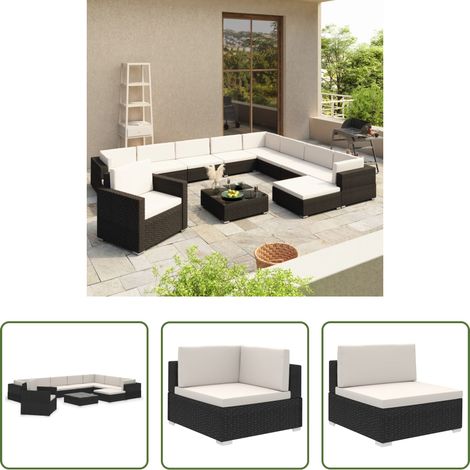 vidaXL Auflagen - 12-tlg. Garten-Lounge-Set mit Auflagen Poly Rattan Schwarz (1/5)