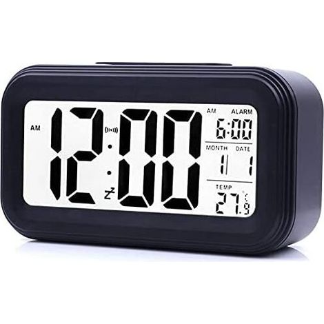 Réveil Numérique - Écran LCD Grand Format - Affichage Heure Date Température - Fonction Snooze et Réglage Auto Luminosité - Pour Chambre Bureau Enfants Adultes - Noir (1/5)