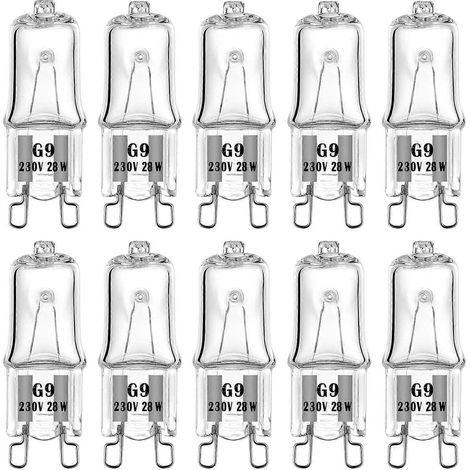 G9 Halogenlampen 230V 28W/42W Kristalllampe Lichtquelle 370LM Stift Flachmund Kompatibel mit Standardfassungen (10 Stück)