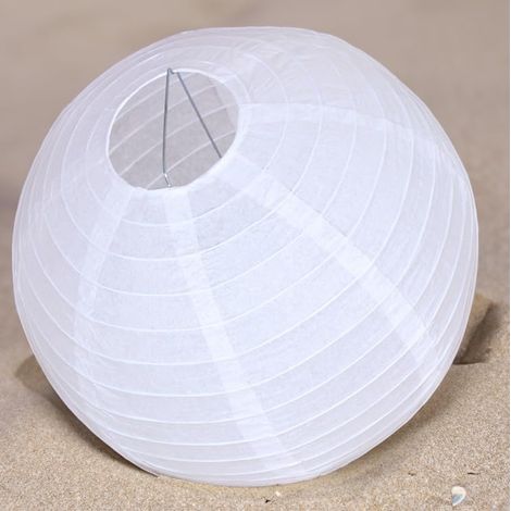 Lot de 10 lampions ronds en papier avec mèche blanc 25 cm (1/5)