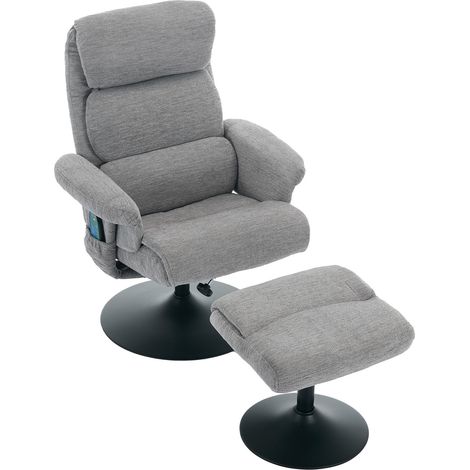 023 Fauteuil relax avec fonction inclinable et massage 5 points, fauteuil TV avec fonction chauffante électrique et repose-pieds, pivotant à 360°, tissu chenille gris
