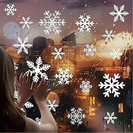 Décorations de Noël, autocollants flocons de neige pour fenêtres, décorations flocons de neige blancs, 27 flocons blancs (1/3)