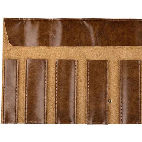 Étui à couteaux en cuir à 5 poches avec pochette à outils, étui à couteaux de chef enroulable (1/5)