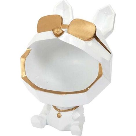 Statuette & Vide-Poche "Chien à Lunettes" 23cm Blanc (1/5)
