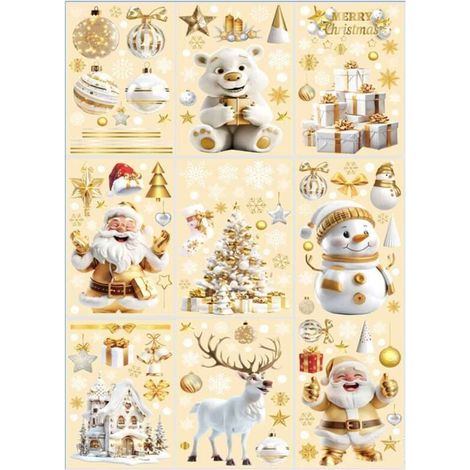 Décorations de Noël, autocollants pour vitres de Noël, double face, réutilisables, mignons, pour les fêtes d'hiver, pour la décoration de la maison des enfants