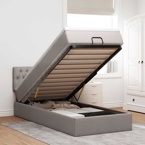 vidaXL Lit ottoman avec matelas taupe 100x200 cm tissu (1/5)