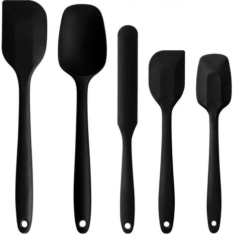 Ensemble de 5 spatules silicone sans BPA, antiadhésives, résistantes à la chaleur, compatibles lave-vaisselle, pour cuisine et pâtisserie, noires (1/5)