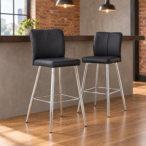 Sgabello da bar 44x44x101 cm in metallo e PU nero e argento, ergonomico FloraGrace (1/5)