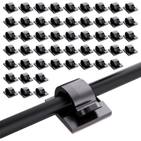 100pcs Clips Câbles Adhésif Attache Cable Adhesif Autocollants Clips Rangement de Câble Lumière Extérieur Organisateur Cable, Clips de Cable Management pour TV PC Bureau Maison (Noir) (1/5)