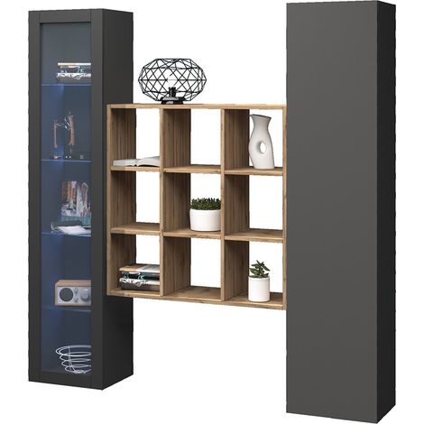 Credenza Firmino, Madia 14 Ripiani, 19 Vani Made in Italy, 30x40x180h cm Nero Antracite