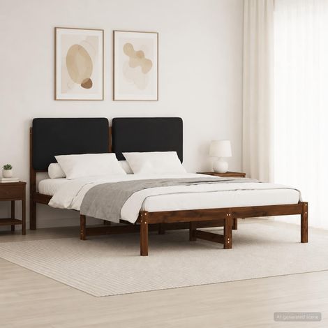 vidaXL Letto con Testiera Rivestita Marrone scuro e Nero 160 x 200 cm (1/5)