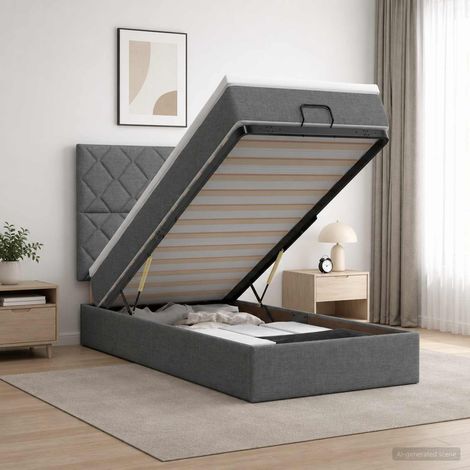 Cama tipo otomana con colchón y LED Gris oscuro 90 x 200 cm (1/5)