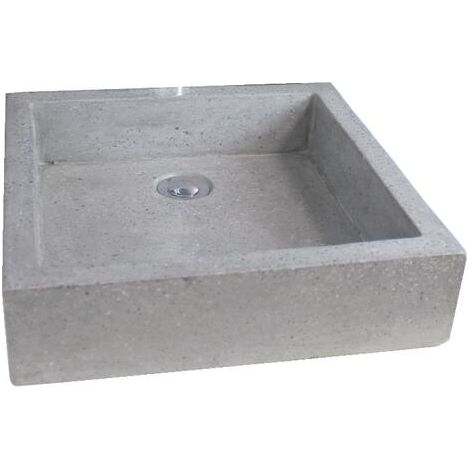 ONDEE ZEN - Vasque carrée à poser TIMBRE - Gris - 40cm - Terrazzo - Sans trop plein
