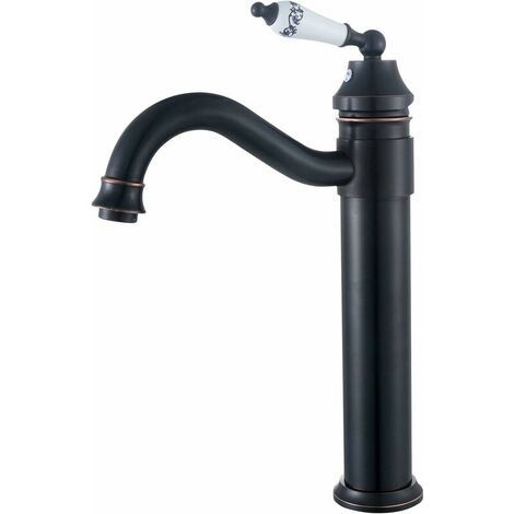 Retro Style Tall Basin Faucet, Black, 360° Swivel, Brass, (1/4)