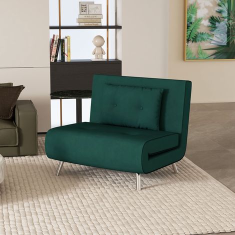 Poltrona Letto Singolo 3 in 1, Poltroncina Reclinabile a 3 Livelli con Rivestimento in Velluto e Cuscino, 100x88x83cm, Verde Scuro (1/5)