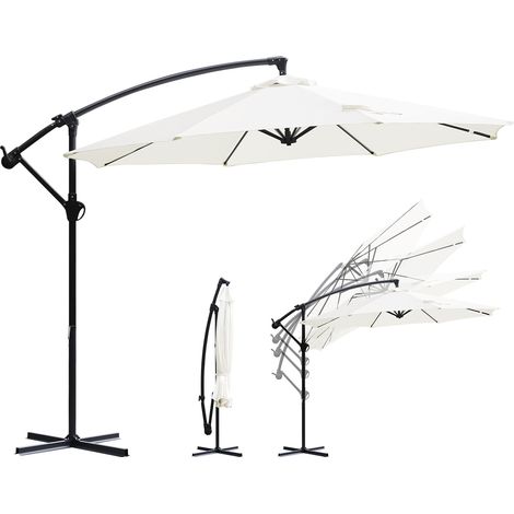 Sekey Ampelschirm 300 cm Sonnenschirm mit Kurbel & Kreuzständer - Gartenschirm Kurbelschirm mit Kurbelvorrichtung - Sonnenschutz UV50+, Creme