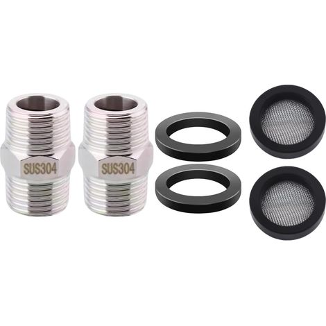 Adaptateur de Douche en Acier Inoxydable SUS304, Double Mamelon 1/2", avec Filtre et Joint, 3,5 cm