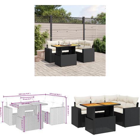 Salon de jardin 5 pcs avec coussins noir résine tressée - Ensemble Salon De Jardin - Meuble Extérieur - Résine Tressée - Rotin Synthétique - Table Extensible - Home & Living (1/3)
