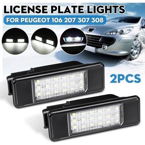 Dos luces LED SMD para matrícula (blancas) aptas para Peugeot 106, 207, 307, 308, 406, 407 y 508. (1/4)