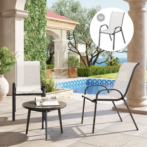 Ensemble de 2 chaises de jardin empilables avec accoudoirs incurvés, en acier et tissu respirant, 54 x 71 x 93 cm, gris clair (1/5)