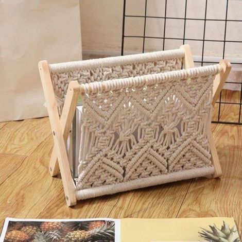 Porte-Revue - Panier Rangement pour Magazines et Livres - Style Bohème Tissé Main - Pour Salon Chambre Bureau - 1 Pièce (1/4)