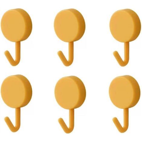 Crochets adhésifs décoratifs, jolis crochets muraux, adaptés pour suspendre chapeaux, serviettes, clés, lot de 6, jaunes. (1/3)