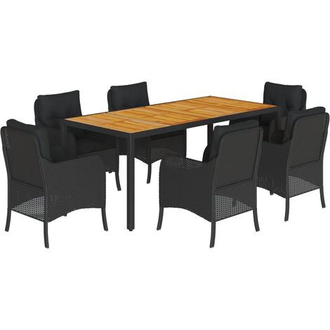 Maison Exclusive - 7-tlg. Garten-Essgruppe mit Kissen Schwarz Pol (1/5)