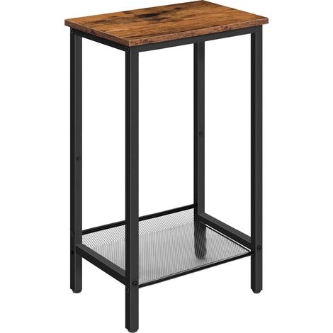 Table d'Appoint, Table de Chevet, Table Téléphone avec Étagère Grillagée Réglable, Bout de Canapé Fin, Table pour Lampe, Bureau, Couloir, 38 x 28 x 73,5 cm, Marron Rustique (1/5)