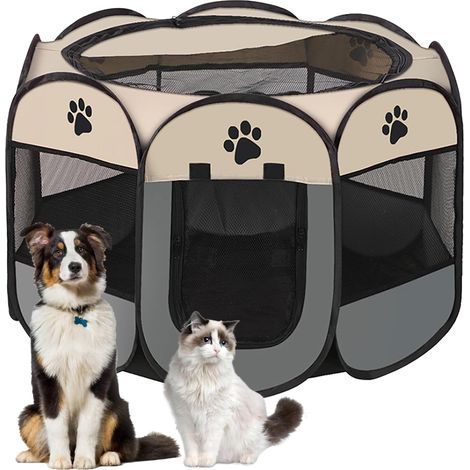 Folding Dog Cage, Waterproof Oxford Cloth, Portable Indoor/Outdoor Rabbit/Cat Enclosure, Gray (1/5)