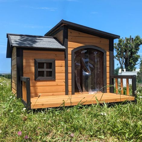 Niche À Chien Border Collie Avec Toit Shingle Ouvrant Et Terrasse Taille L