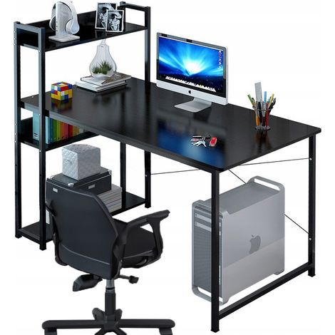 Computertisch Loft-Tisch schwarzer Jugendschreibtisch mit Regal und Regalböden (1/5)