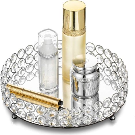 Silbernes Spiegeltablett Ø 25 cm – Schminktisch – Schmuck, Parfums, Kosmetik – multifunktional und dekorativ