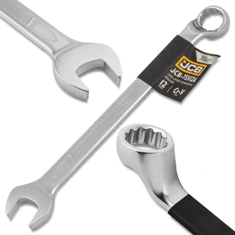 Clé à fourche double JCB 12 mm en acier Cr-V, 12 pans, angle de 75 degrés (1/5)