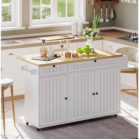 MEUBLIV Îlot de cuisine 137 x 89,5 x 45 cm blanc – plan de travail rabattable (1/5)