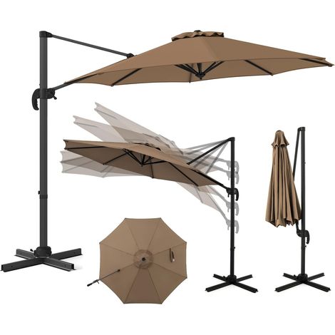 Parasol rond déporté 294 cm rotatif et inclinable – Marron