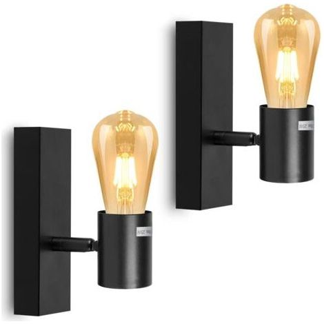 Applique Murale Interieur Design Vintage, Lampe Murale Noir, Douilles E27, Livrée Sans Ampoules, Applique Murale Industrielle pour Bar, Restaurant, Café, La Vitrine, Couloir,IP20,Max 25W, 2Pc (1/5)