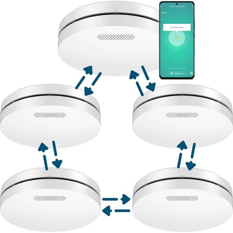 Détecteur de fumée Aroha Smart Connect & Link connectable et WiFi - Batterie 10 ans - Alarme incendie connecte Tuya et Smartlife - 5 pièces