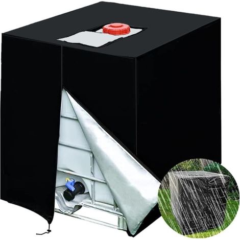 Bache pour Cuve 1000 l, Bâche de Protection Solaire pour réservoir d'eau de Pluie IBC, Anti-poussière Anti-UV, Housse de Protection, bâche de Protection 116 x 100 x 120 cm, Noir (1/4)