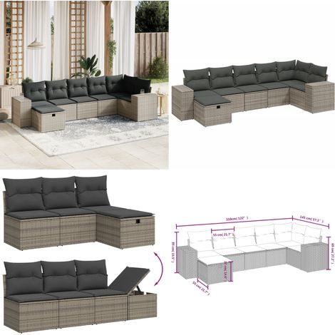 7-tlg. Garten-Sofagarnitur mit Kissen Grau Poly Rattan - Gartengestell - Gartenmöbel Set - Outdoor Lounge - Rattan Sessel - Gartenlounge - Home & Living (1/5)