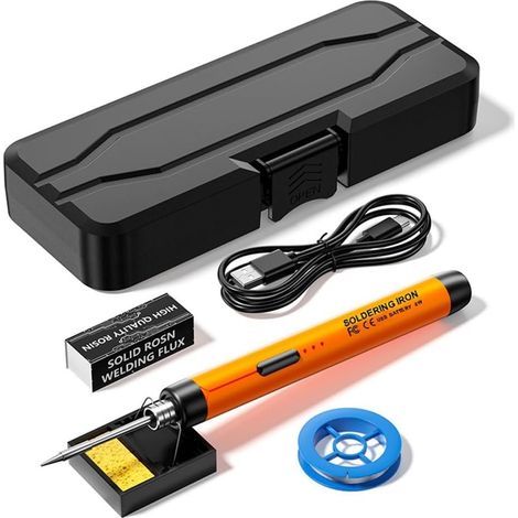 Kit de fer à souder sans fil - Fer à souder USB avec 3 températures réglables de 300 °C à 450 °C, support de fer à souder, fil à souder, pâte à souder (1/5)