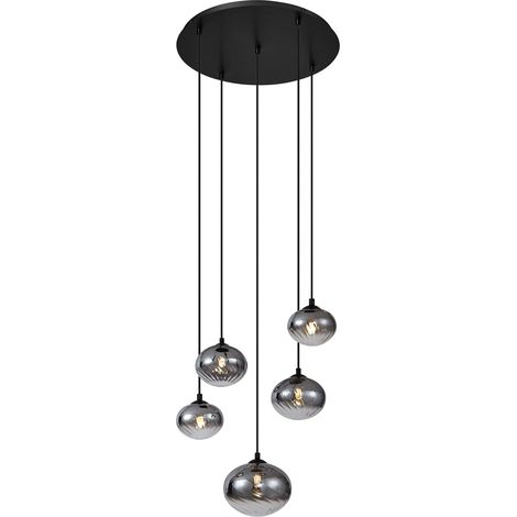 QAZQA Moderno Lámpara colgante moderna negra con cristal ahumado - Jia Acero /Vidrio Redonda /Esfera Adecuado para LED Max. 5 x 8 Watt (1/5)