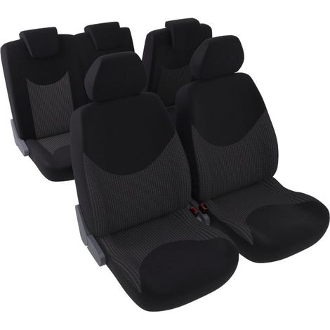 Jeu complet de housses de sièges - Universelles - Voiture/Auto - Lavable - Avant / Arrière 2/3-1/3 - Tissu noir / jacquard tissé noir
