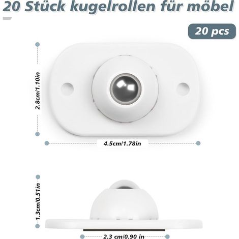HavaCue 20 Pièces Mini Roulettes Auto-adhésives, Mini Roues Pivotantes, Blanc Roulettes pour Meubles, 360 Degrés Roulettes à Billes pour Meubles, Petite Roulettes pour Les Ustensiles de Cuisine (1/4)